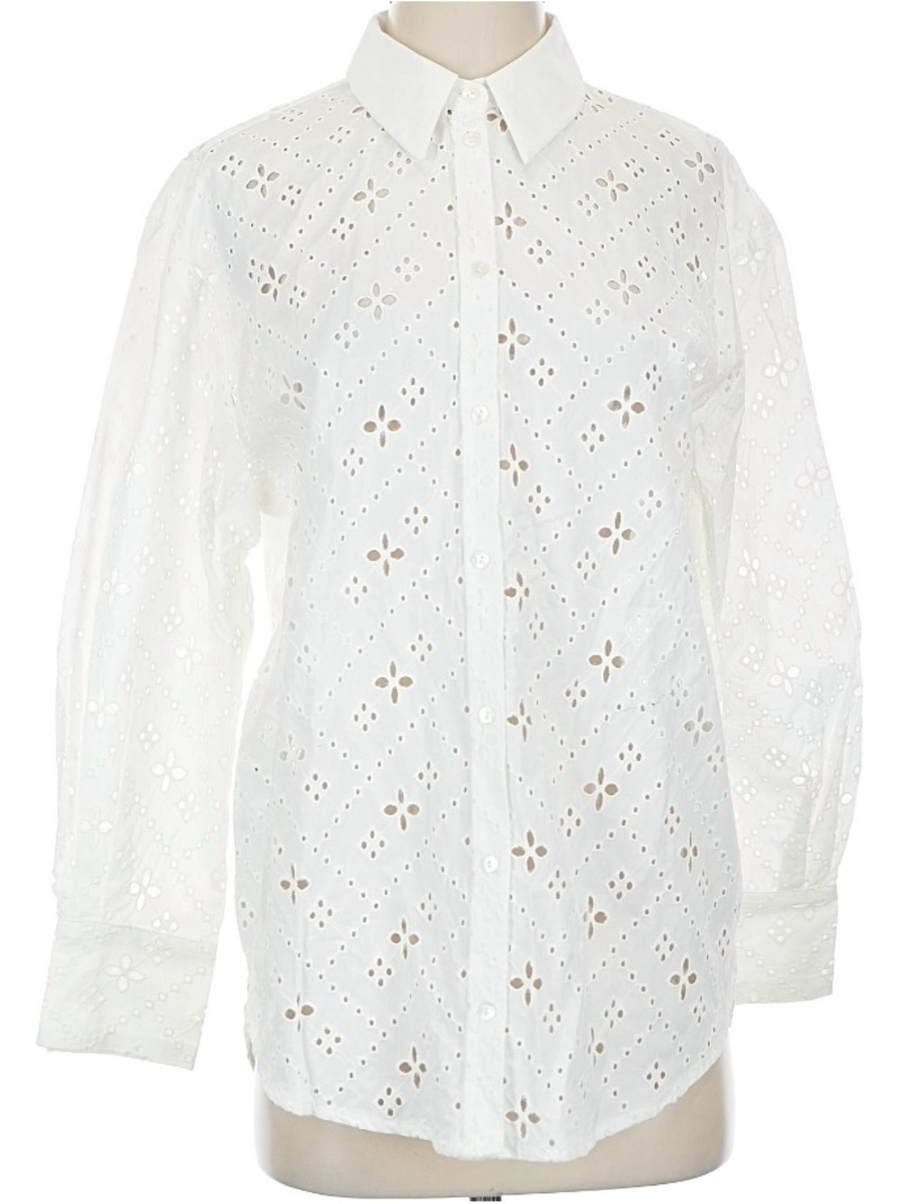 Mango 100% Cotton White Eyelet Button-Up Shirt XS